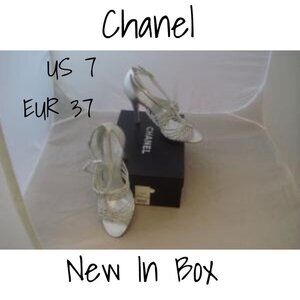 Chanel Silver Knotted Leather CC Ankle Strap Sandals 37 - Brand New in Box
